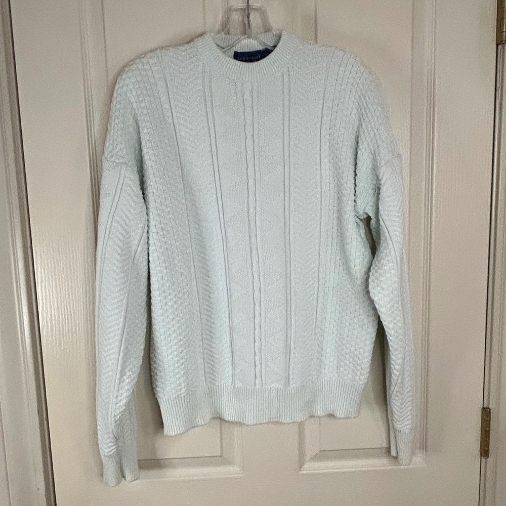 Towncraft Men's Light Blue 100% Cotton Cable Knit Crew Neck Sweater‎ Large